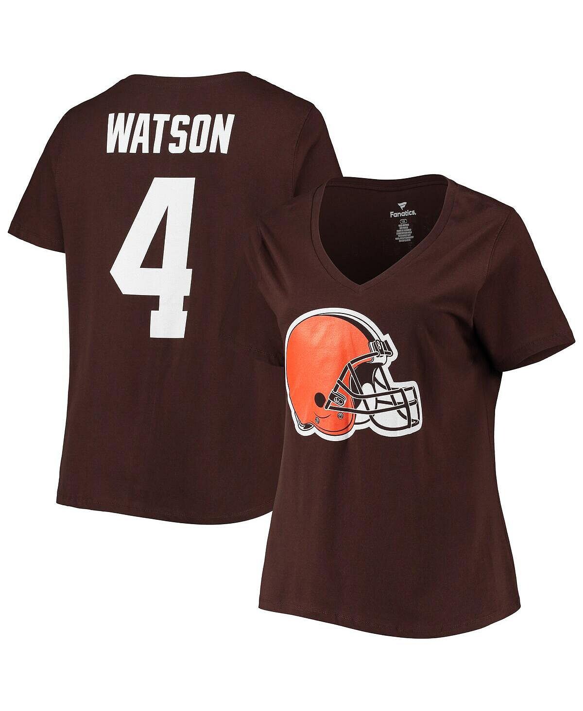 Женская фирменная футболка Deshaun Watson Brown Cleveland Browns размера плюс с именем и номером игрока с v-образным вырезом Fanatics, коричневый 
Женская фирменная футболка Deshaun Watson Brown Cleveland Browns размера плюс с именем и номером игрока с v-образным вырезом Fanatics, коричневый