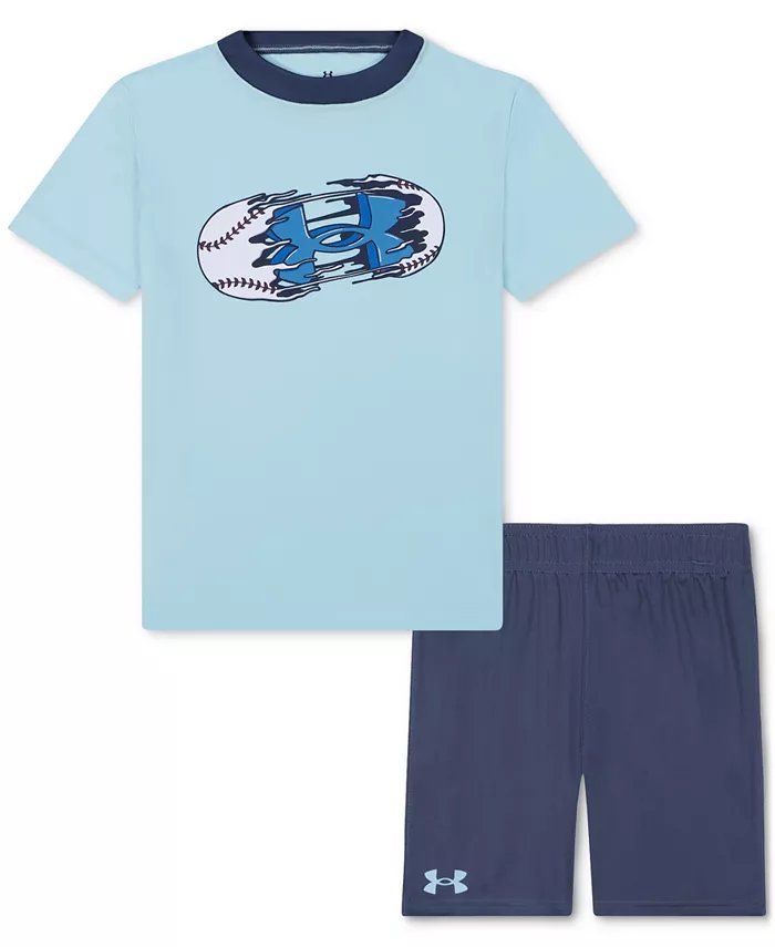 Детский бейсбольный комплект из футболки и шорт, 2 предмета (для малышей и мальчиков) Under Armour, синий 
Детский бейсбольный комплект из футболки и шорт, 2 предмета (для малышей и мальчиков) Under Armour, синий