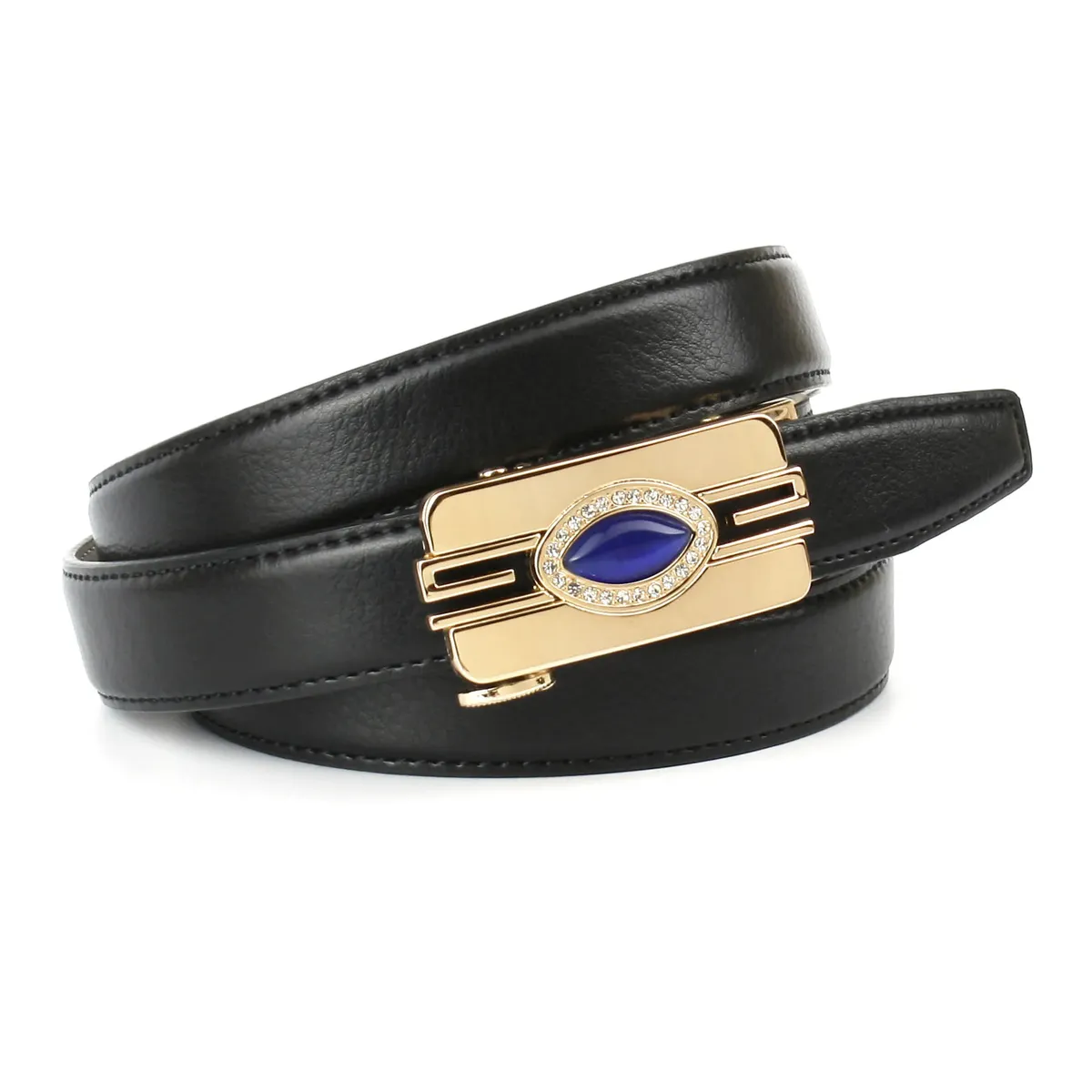 Кожаный ремень Anthoni Crown, застежка с синим драгоценным камнем, черный
Кожаный ремень Anthoni Crown, застежка с синим драгоценным камнем, черный