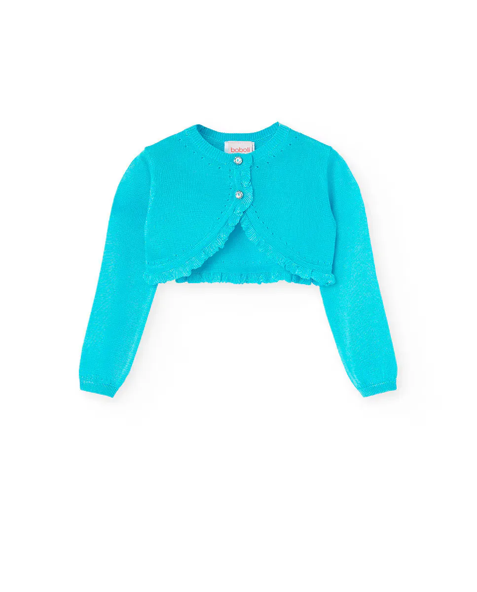 Девичье болеро с круглым вырезом и ажурными деталями Boboli, бирюзовый
Девичье болеро с круглым вырезом и ажурными деталями Boboli, бирюзовый