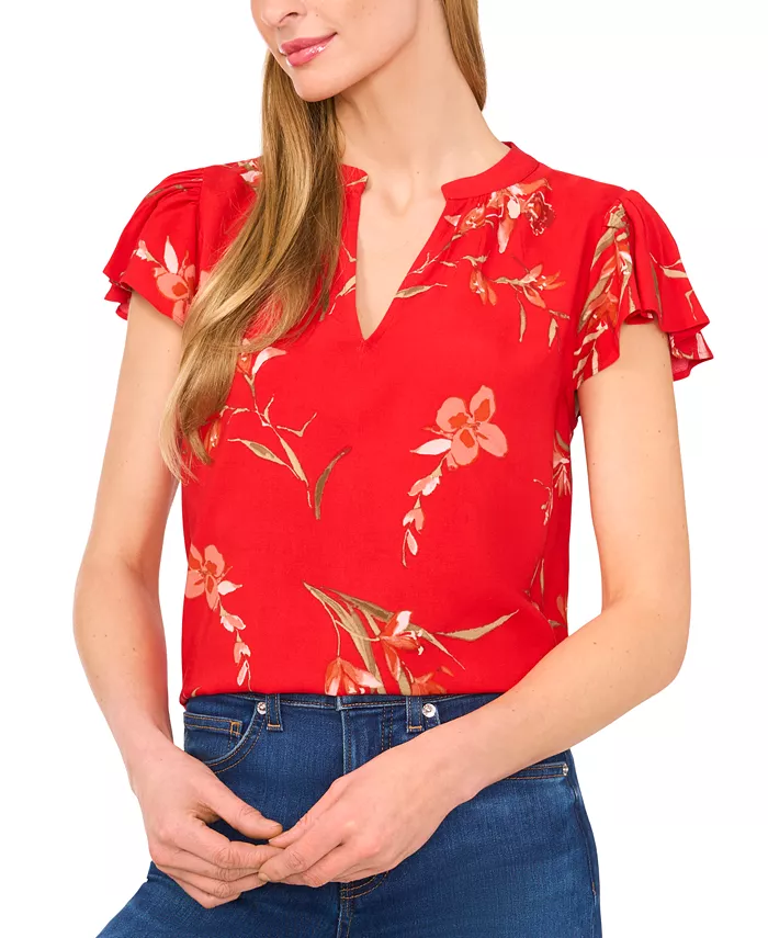 Женская блузка с цветочным принтом и рукавами-крылышками CeCe, красный
Женская блузка с цветочным принтом и рукавами-крылышками CeCe, красный