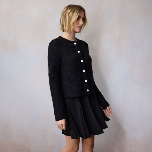 Женский кардиган с круглым вырезом и текстурированной вязкой Lc Lauren Conrad, черный 
Женский кардиган с круглым вырезом и текстурированной вязкой Lc Lauren Conrad, черный