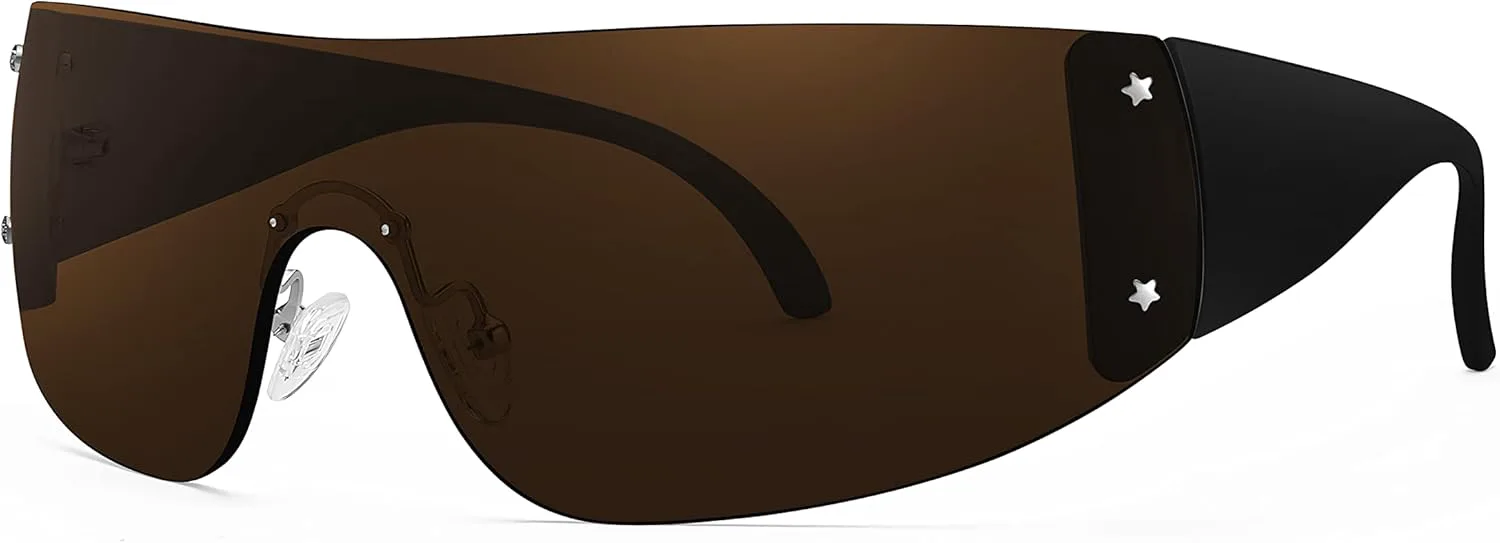 Солнцезащитные очки FEISEDY без оправы, обтекаемой формы, в стиле Y2K, для женщин и мужчин, модные, увеличенного размера, без оправы, артикул B4119, Black/Brown
Солнцезащитные очки FEISEDY без оправы, обтекаемой формы, в стиле Y2K, для женщин и мужчин, модные, увеличенного размера, без оправы, артикул B4119, Black/Brown