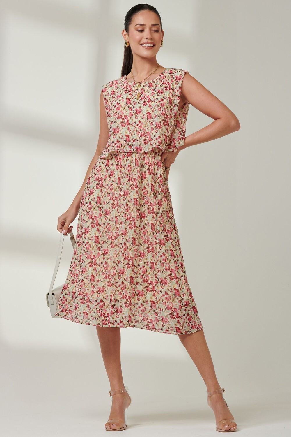 Платье миди из шифона со складками Olena Jolie Moi, красный 
Платье миди из шифона со складками Olena Jolie Moi, красный