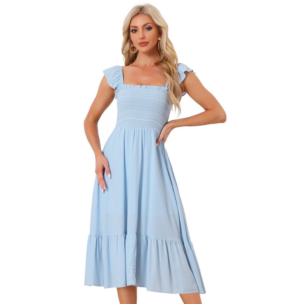 Женский сарафан с копченым повседневным платьем миди без рукавов с квадратным вырезом и рюшами ALLEGRA K, цвет Light Blue
Женский сарафан с копченым повседневным платьем миди без рукавов с квадратным вырезом и рюшами ALLEGRA K, цвет Light Blue