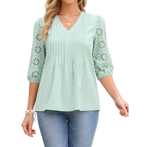 Женская блузка с вышивкой и кружевом, V-образным вырезом и рукавом 3/4 Inspire Chic, Mint Green
Женская блузка с вышивкой и кружевом, V-образным вырезом и рукавом 3/4 Inspire Chic, Mint Green