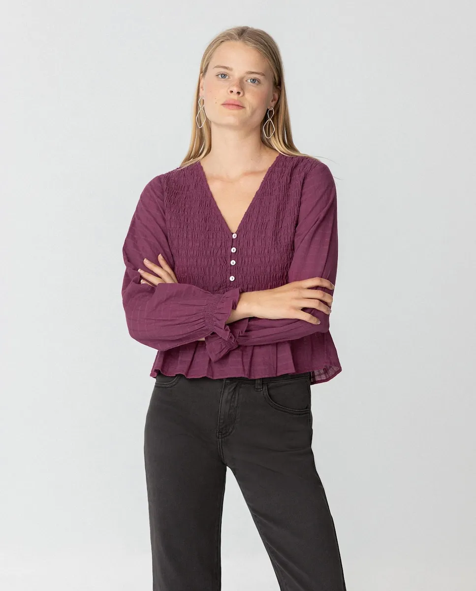 Женская блузка с оборками и пуговицами Noon, фиолетовый
Женская блузка с оборками и пуговицами Noon, фиолетовый