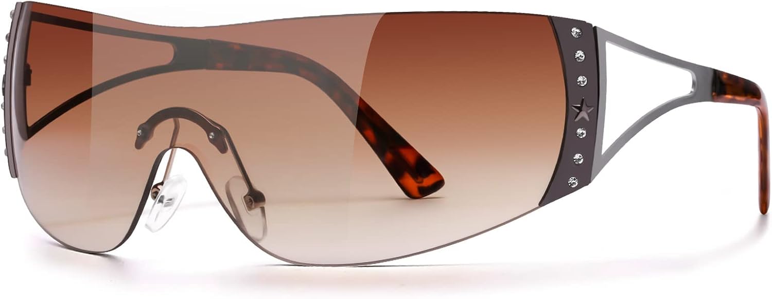 Солнцезащитные очки Y2K для женщин и мужчин, большие, обтекаемые, без оправы, футуристические солнцезащитные очки в стиле 2000-х, для рейв-вечеринок, стильные защитные очки DQbhzh, Gray Frame - Gradient Brown Lens
Солнцезащитные очки Y2K для женщин и мужчин, большие, обтекаемые, без оправы, футуристические солнцезащитные очки в стиле 2000-х, для рейв-вечеринок, стильные защитные очки DQbhzh, Gray Frame - Gradient Brown Lens