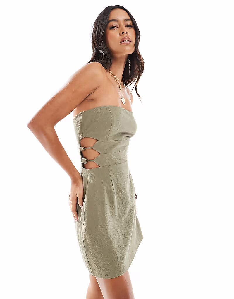 4th & Reckless эксклюзивное льняное хлопковое мини-платье-бандо с вырезанными бусинами оливкового цвета
4th & Reckless эксклюзивное льняное хлопковое мини-платье-бандо с вырезанными бусинами оливкового цвета