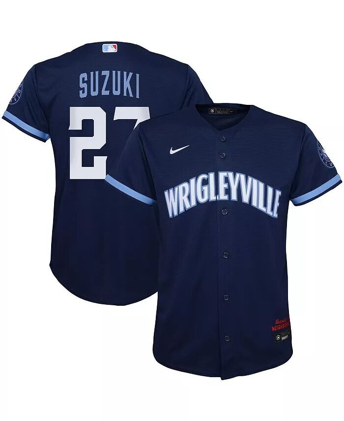 Реплика игрока сценария Seiya Suzuki Navy Chicago Cubs City Connect для мальчиков и девочек дошкольного возраста Nike, синий
Реплика игрока сценария Seiya Suzuki Navy Chicago Cubs City Connect для мальчиков и девочек дошкольного возраста Nike, синий