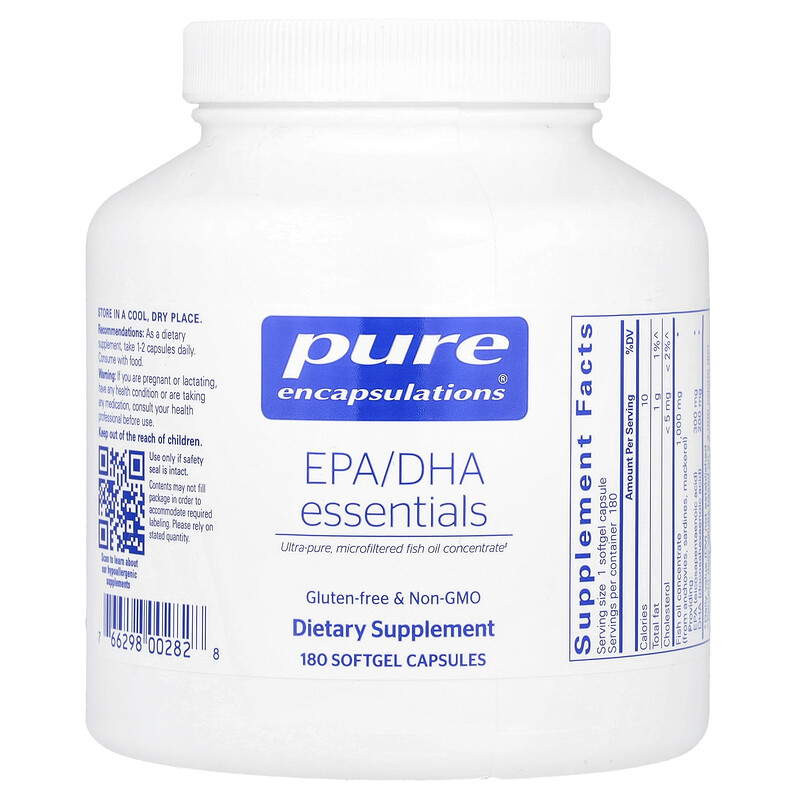 Pure Encapsulations, EPA / DHA Essentials, 180 мягких капсул
Pure Encapsulations, EPA / DHA Essentials, 180 мягких капсул