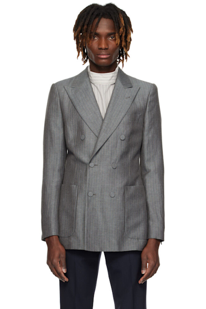 Блейзер в серую полоску Dries Van Noten
Блейзер в серую полоску Dries Van Noten