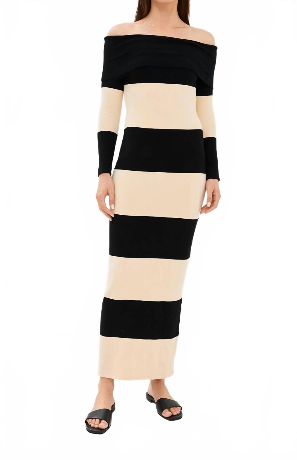 Платье Theo с открытыми плечами в цвете крем-черный POSSE
Платье Theo с открытыми плечами в цвете крем-черный POSSE