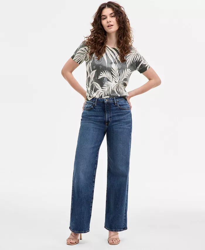 Женские джинсы с высокой талией и широкими штанинами GUESS, синий 
Женские джинсы с высокой талией и широкими штанинами GUESS, синий