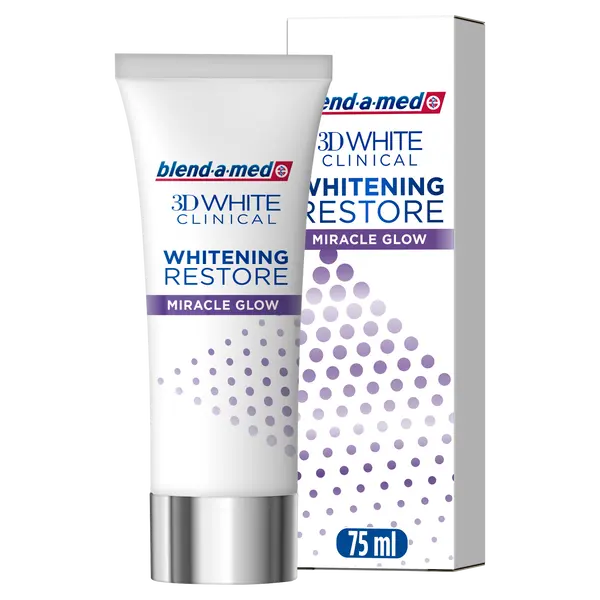 Зубная паста, 75 мл Blend-A-Med 3D white clinical whitening restore miracle glow
Зубная паста, 75 мл Blend-A-Med 3D white clinical whitening restore miracle glow