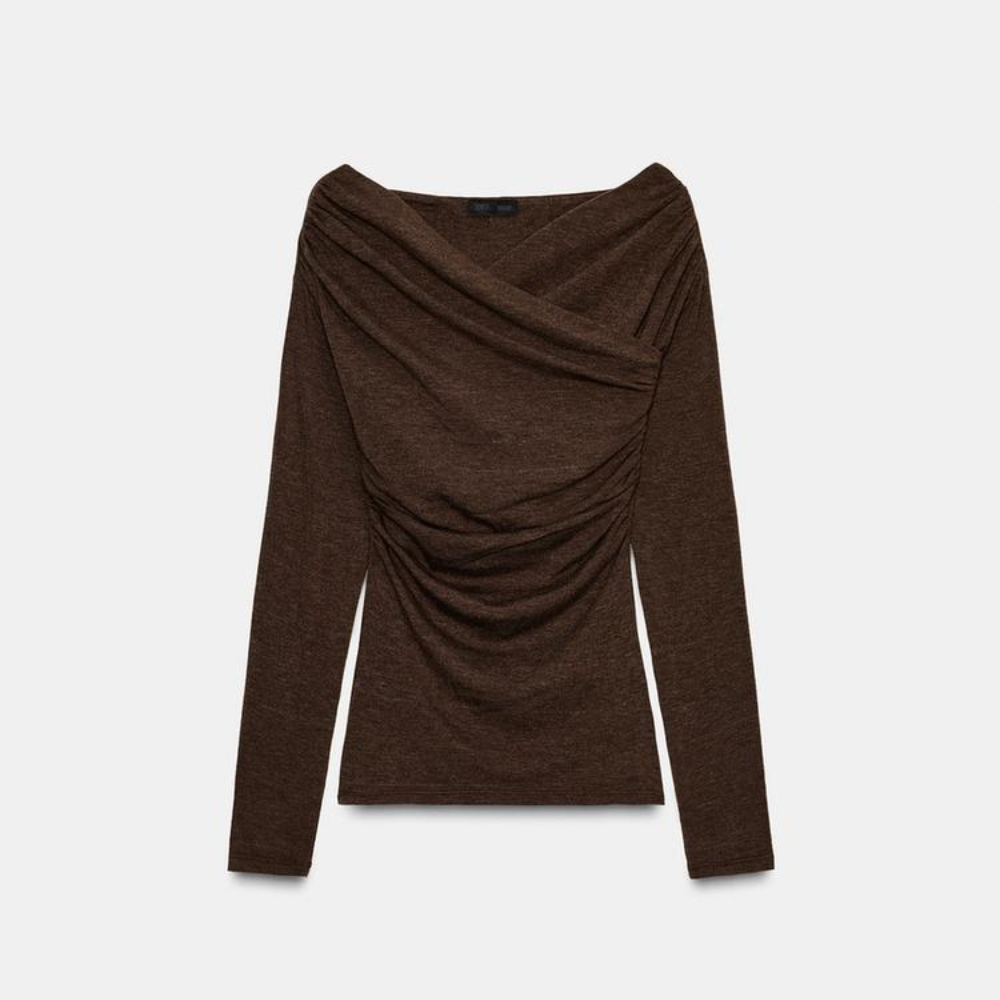 Блузка Zara Draped Surplice Neckline, коричневый
Блузка Zara Draped Surplice Neckline, коричневый
