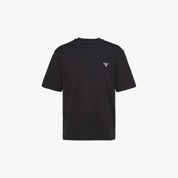 Хлопковая футболка с нашивкой-логотипом с круглым вырезом Prada, черный
Хлопковая футболка с нашивкой-логотипом с круглым вырезом Prada, черный