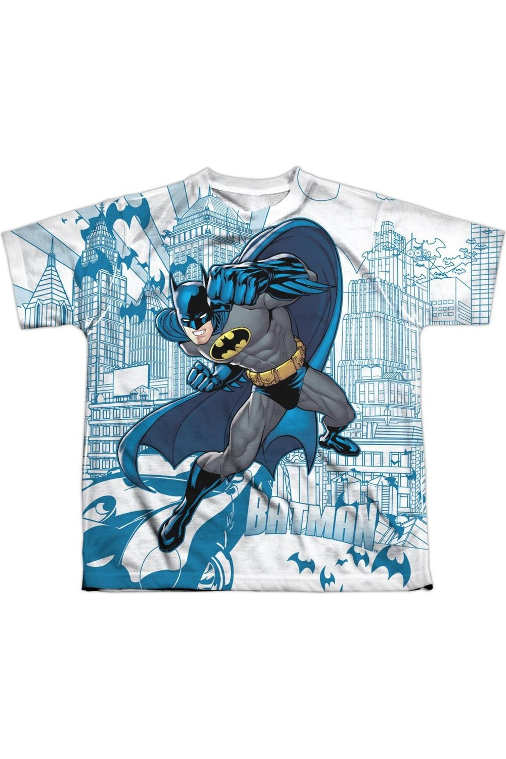 Бэтмен в городском пейзаже, детская футболка с коротким рукавом Gildan, белый 
Бэтмен в городском пейзаже, детская футболка с коротким рукавом Gildan, белый