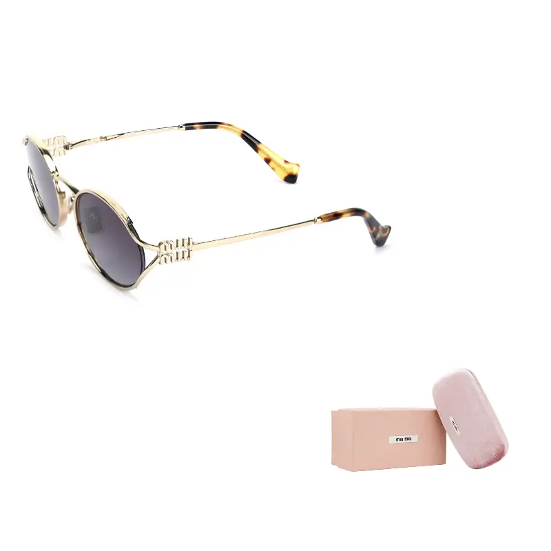 MIU MIU Овальные солнцезащитные очки в рамке, Gold 
MIU MIU Овальные солнцезащитные очки в рамке, Gold