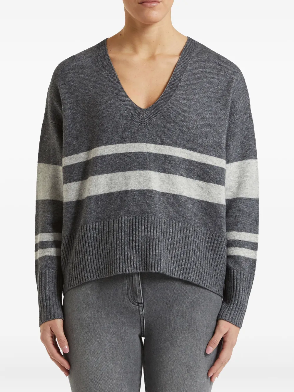 Полосатый свитер Naif с V-образным вырезом Pennyblack, серый
Полосатый свитер Naif с V-образным вырезом Pennyblack, серый