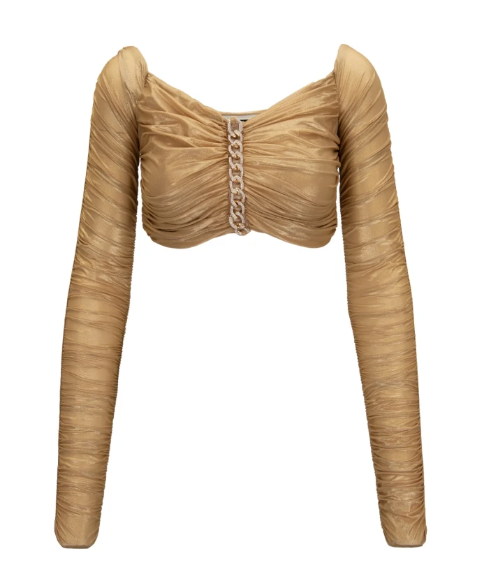 Топ с квадратным вырезом и длинными рукавами Elisabetta Franchi, бежевый
Топ с квадратным вырезом и длинными рукавами Elisabetta Franchi, бежевый