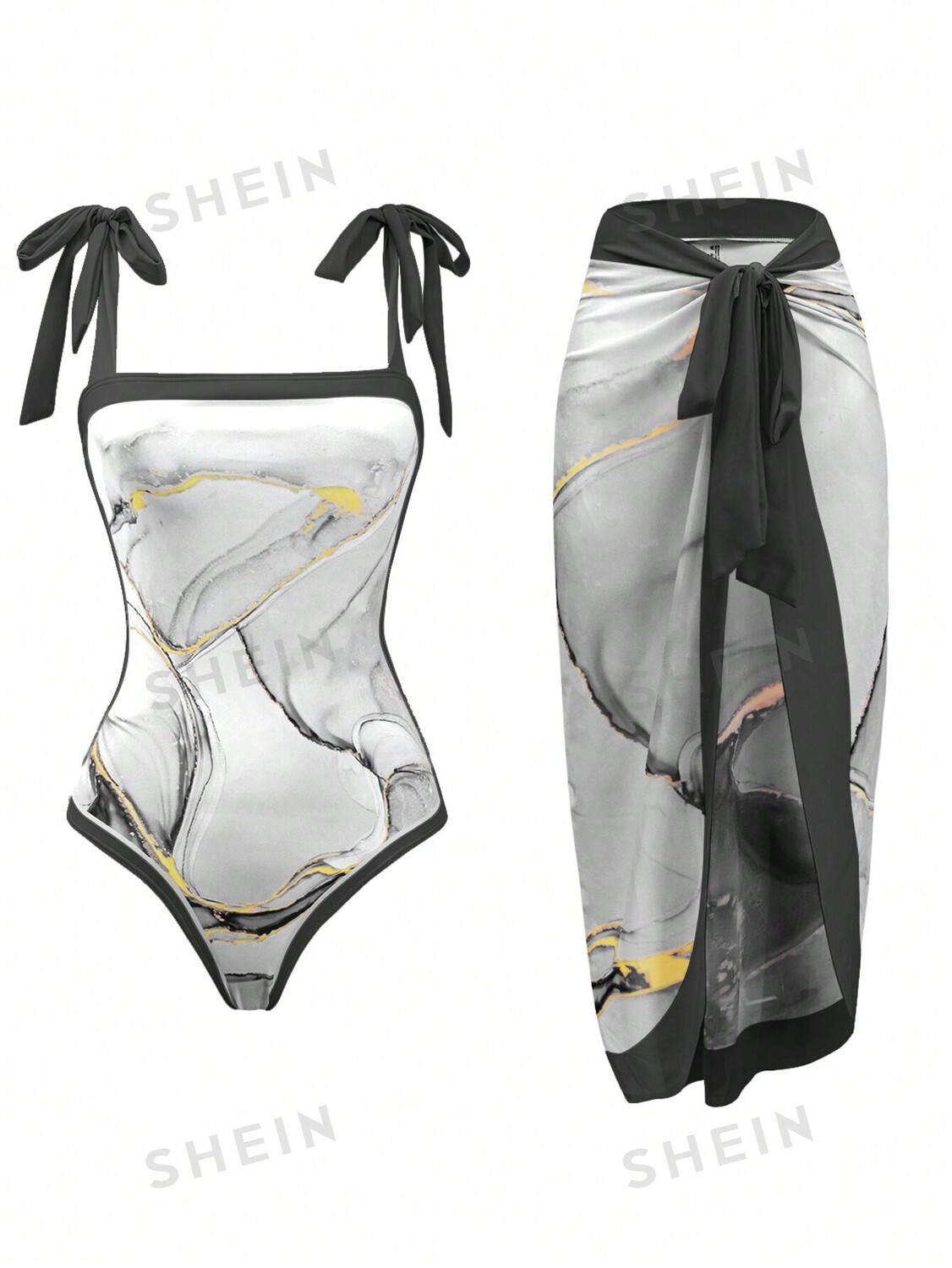 Купальник цельный Shein Swim Vcay с мраморным принтом и бретельками, черный / белый
Купальник цельный Shein Swim Vcay с мраморным принтом и бретельками, черный / белый