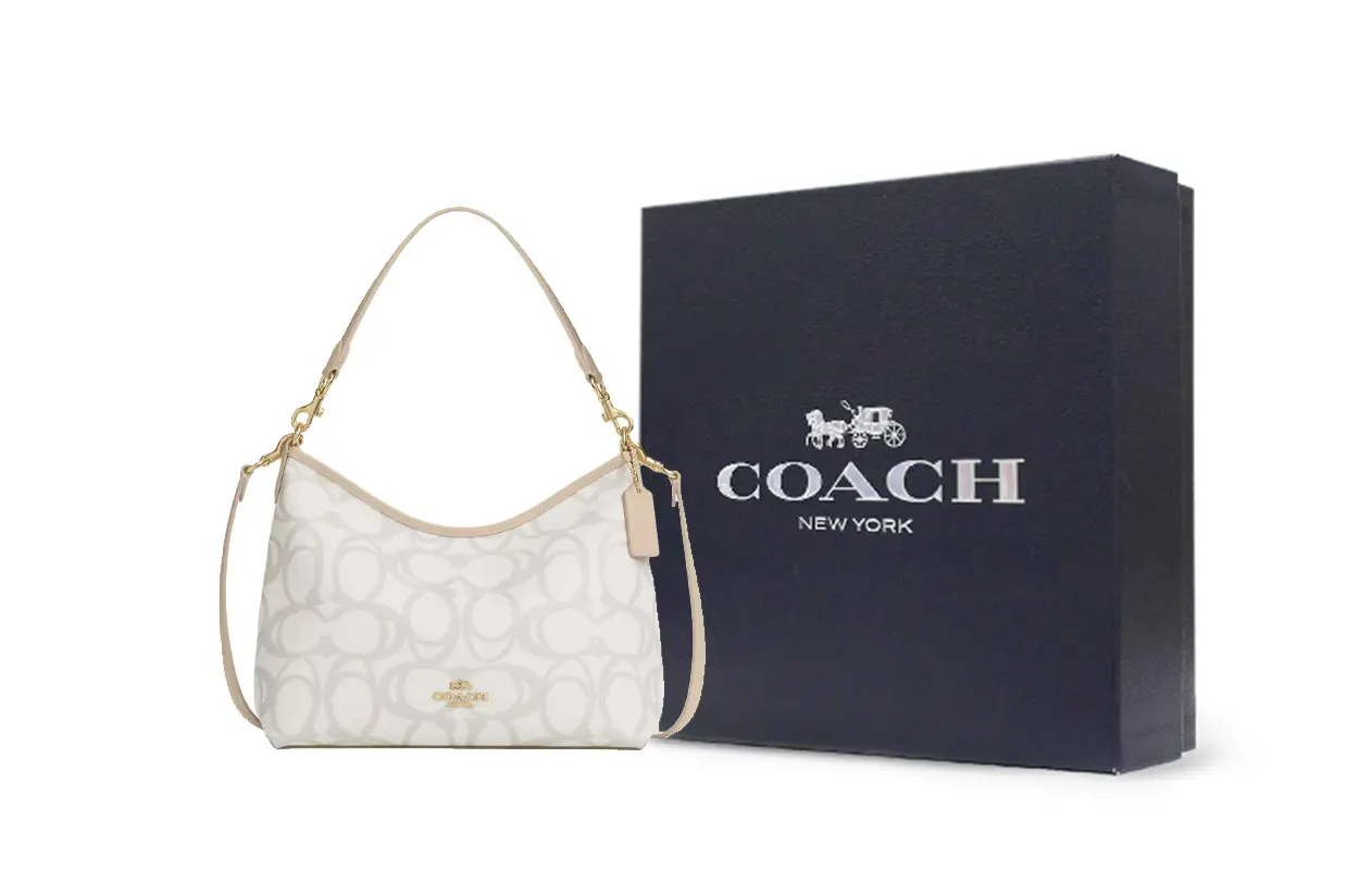 COACH Сумка через плечо из лакированного полотна среднего размера бежевая 
COACH Сумка через плечо из лакированного полотна среднего размера бежевая