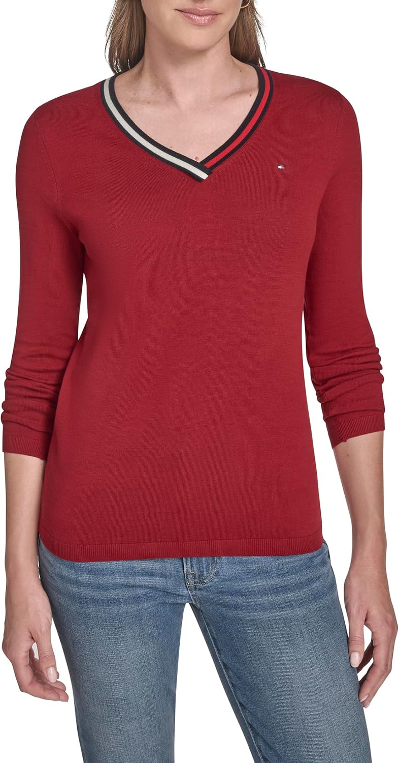 Женский однотонный хлопковый свитер Tommy Hilfiger с длинными рукавами и V-образным вырезом, Crimson Multi
Женский однотонный хлопковый свитер Tommy Hilfiger с длинными рукавами и V-образным вырезом, Crimson Multi