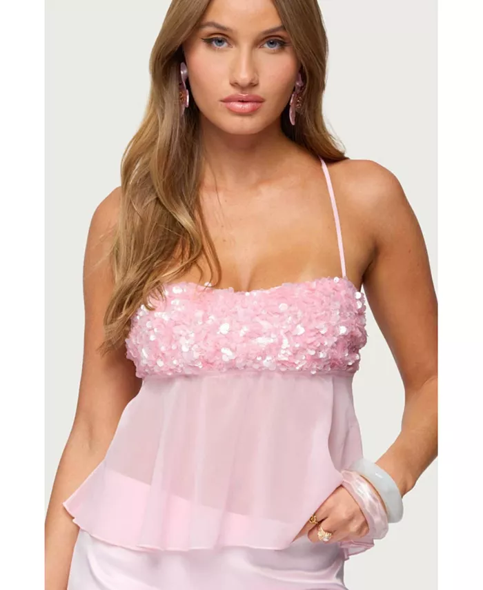 Женский топ из прозрачного шифона Vella с пайетками Edikted, розовый
Женский топ из прозрачного шифона Vella с пайетками Edikted, розовый