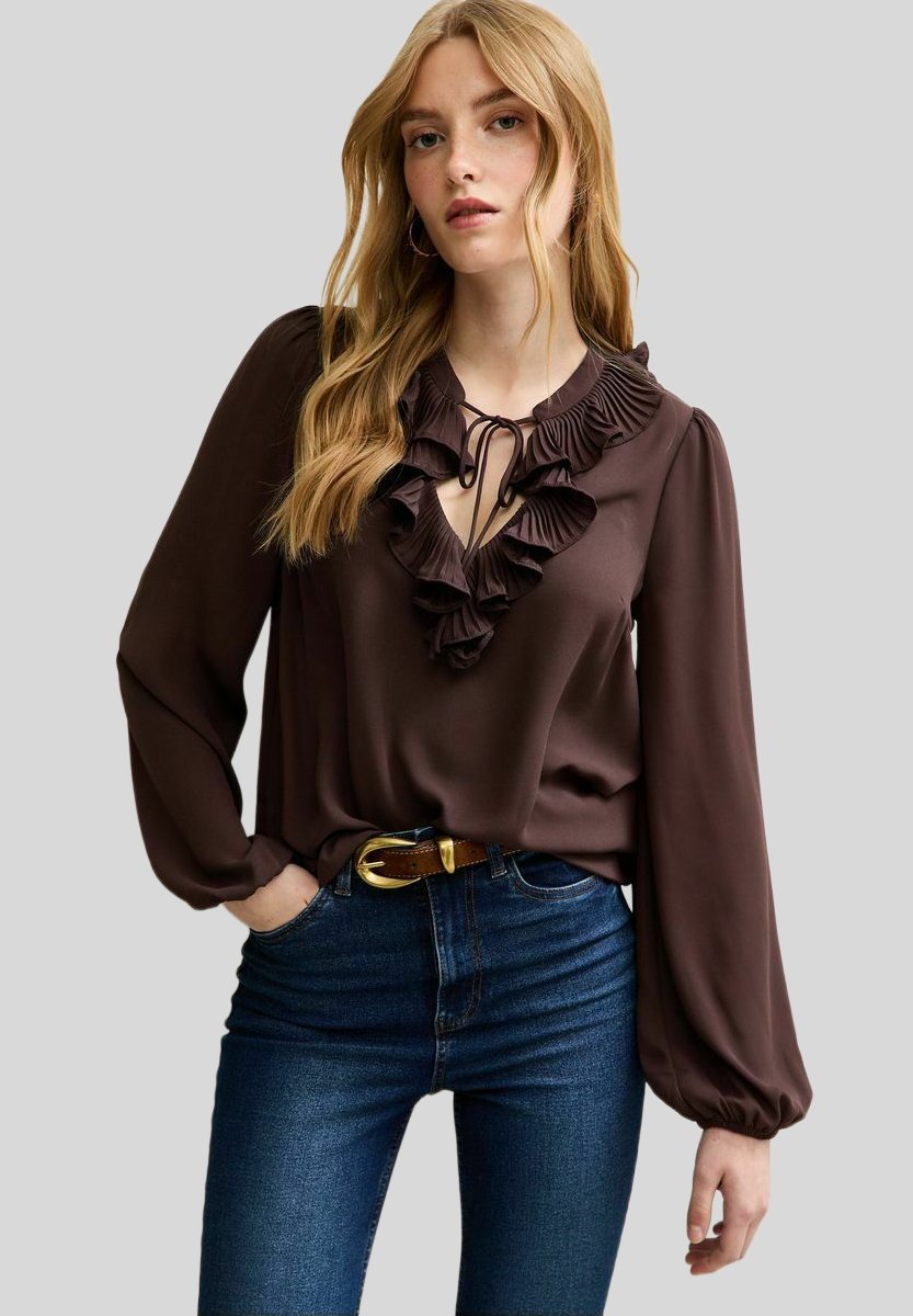 Блуза New Look RUFFLED TIE NECK LONG SLEEVE, Burgundy/Red
Блуза New Look RUFFLED TIE NECK LONG SLEEVE, Burgundy/Red