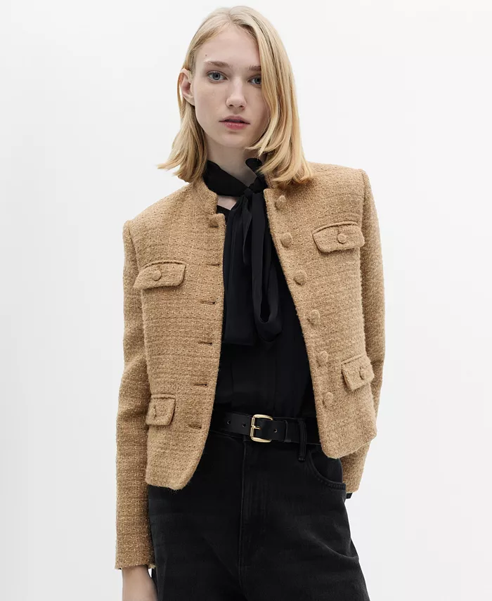 Женский твидовый блейзер с воротником-стойкой MANGO, коричневый
Женский твидовый блейзер с воротником-стойкой MANGO, коричневый