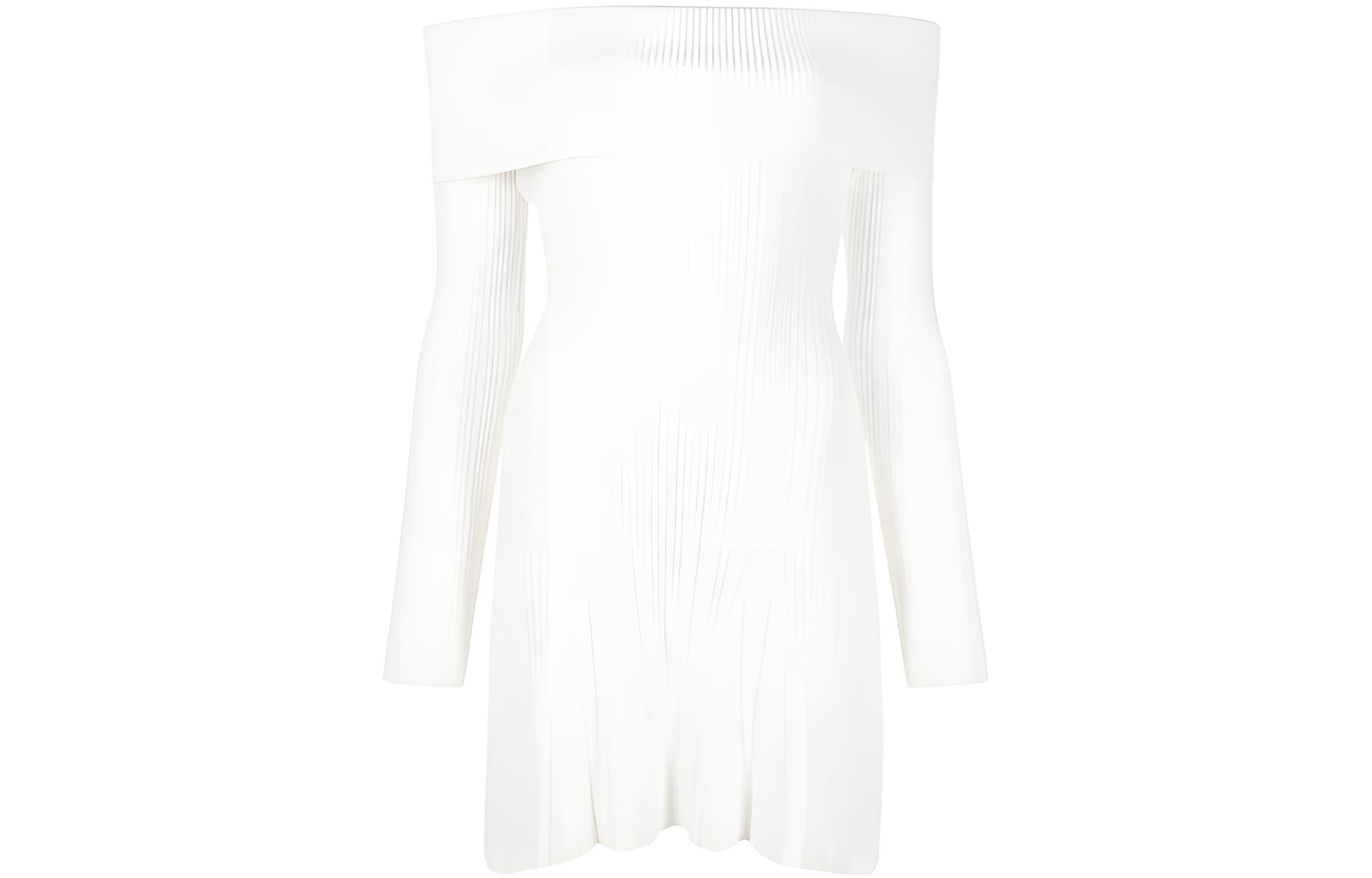 Мини-платье с открытыми плечами из ребристой ткани Self-portrait, белое
Мини-платье с открытыми плечами из ребристой ткани Self-portrait, белое