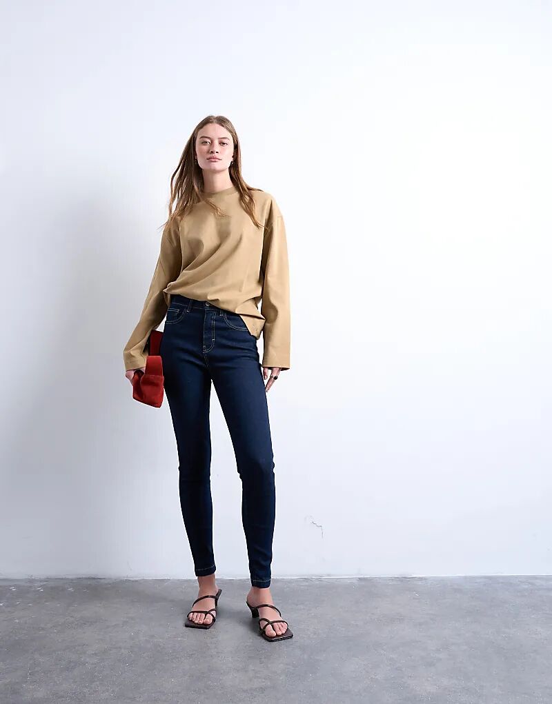 Узкие джинсы Topshop Jamie с высокой талией цвета индиго 
Узкие джинсы Topshop Jamie с высокой талией цвета индиго