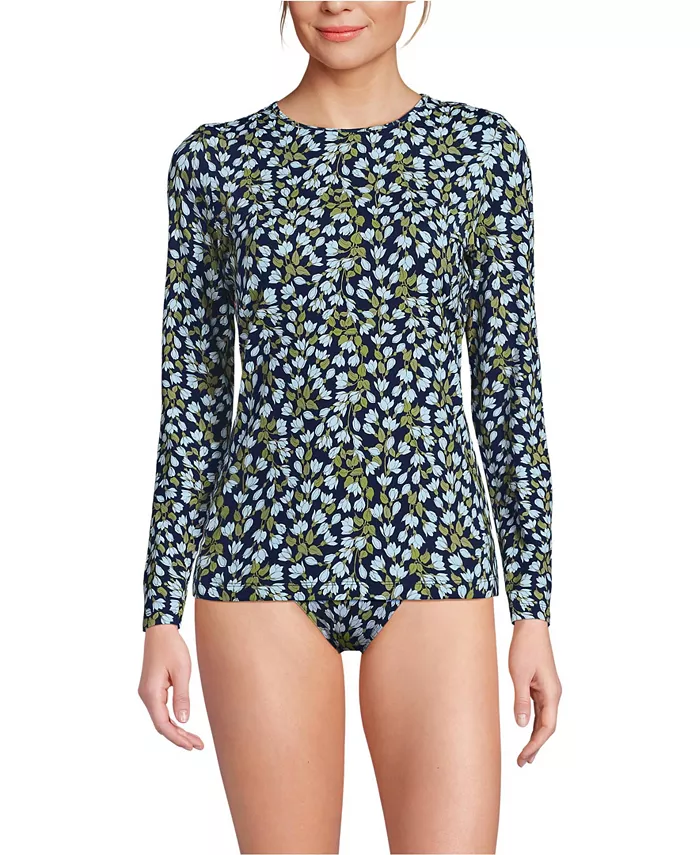 Женский рашгард Long Torso SunShade UPF 50 с длинным рукавом и свободным кроем Lands' End, синий 
Женский рашгард Long Torso SunShade UPF 50 с длинным рукавом и свободным кроем Lands' End, синий