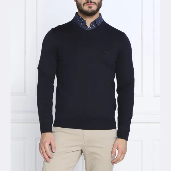 Шерстяной свитер прямого кроя Baram-l Boss, синий 
Шерстяной свитер прямого кроя Baram-l Boss, синий