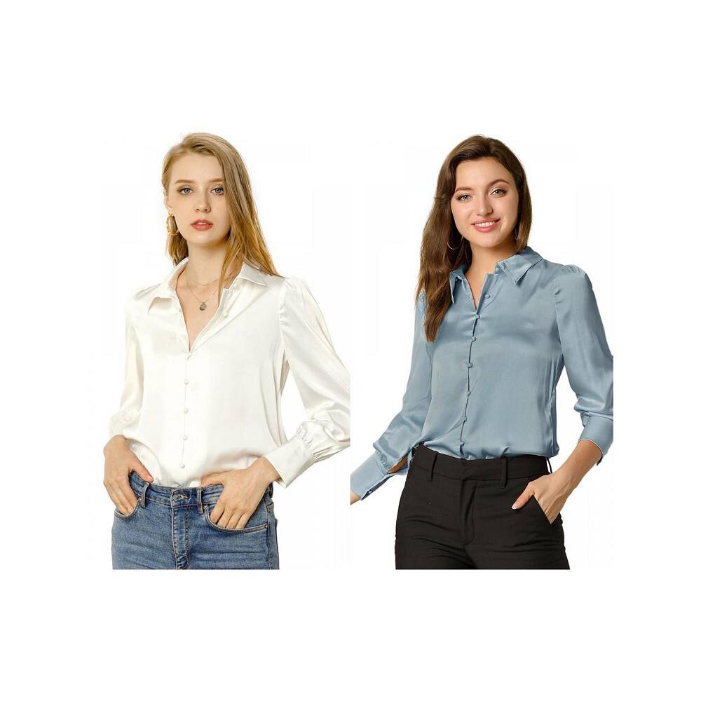 2 комплекта женских атласных рубашек на пуговицах с длинным рукавом и воротником-стойкой ALLEGRA K, цвет White And Dusty Blue
2 комплекта женских атласных рубашек на пуговицах с длинным рукавом и воротником-стойкой ALLEGRA K, цвет White And Dusty Blue