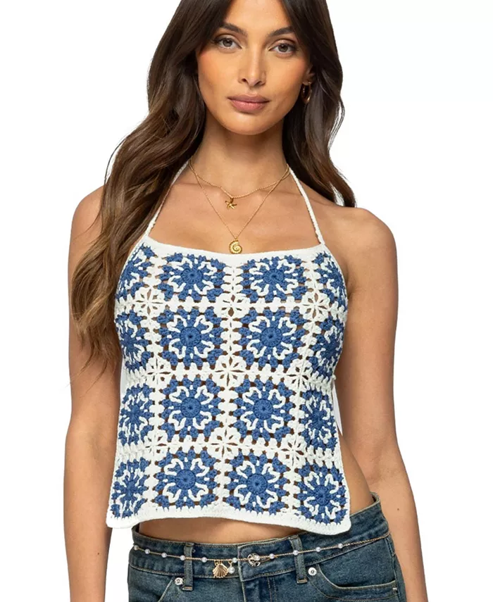 Женский топ Naia с открытой спиной, связанный крючком Edikted, синий
Женский топ Naia с открытой спиной, связанный крючком Edikted, синий