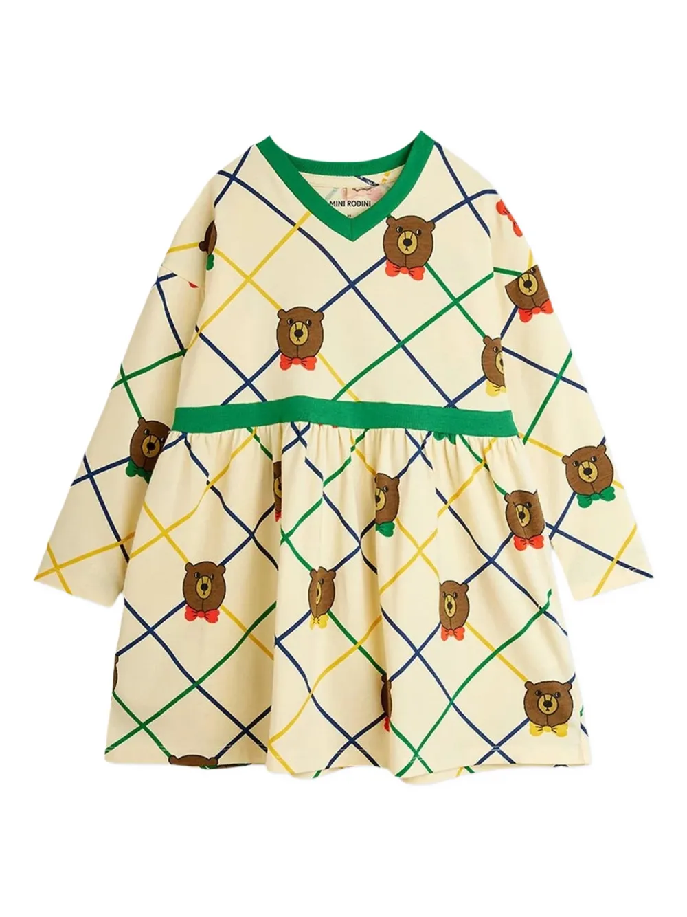 Клетчатое платье с медведем Mini Rodini, нейтральный