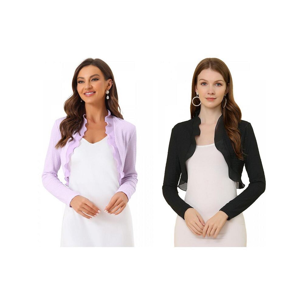 2 пары женских элегантных укороченных болеро с длинными рукавами и текстурированными открытыми передними болеро с рюшами ALLEGRA K, цвет Black Light Purple
2 пары женских элегантных укороченных болеро с длинными рукавами и текстурированными открытыми передними болеро с рюшами ALLEGRA K, цвет Black Light Purple