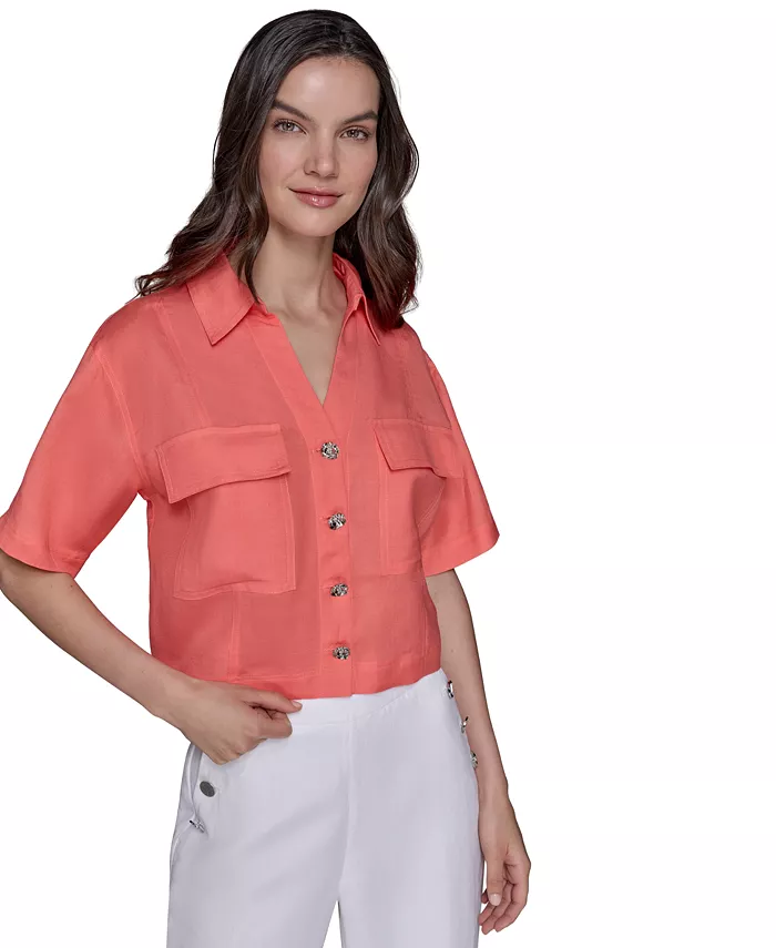 Женская укороченная рубашка с коротким рукавом KARL LAGERFELD PARIS, оранжевый
Женская укороченная рубашка с коротким рукавом KARL LAGERFELD PARIS, оранжевый