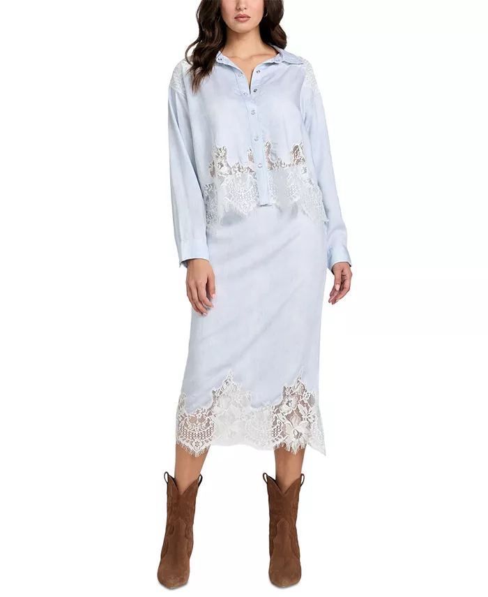 Женская джинсовая юбка Lana Midi с кружевной отделкой GUESS, синий 
Женская джинсовая юбка Lana Midi с кружевной отделкой GUESS, синий