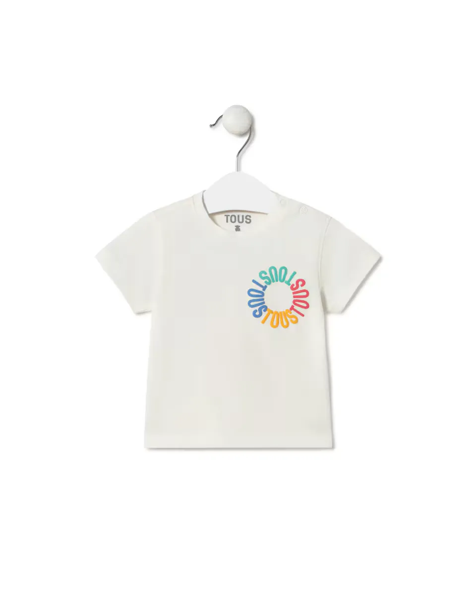 Хлопковая детская футболка с разноцветным круглым логотипом Tous, цвет Crudo
Хлопковая детская футболка с разноцветным круглым логотипом Tous, цвет Crudo