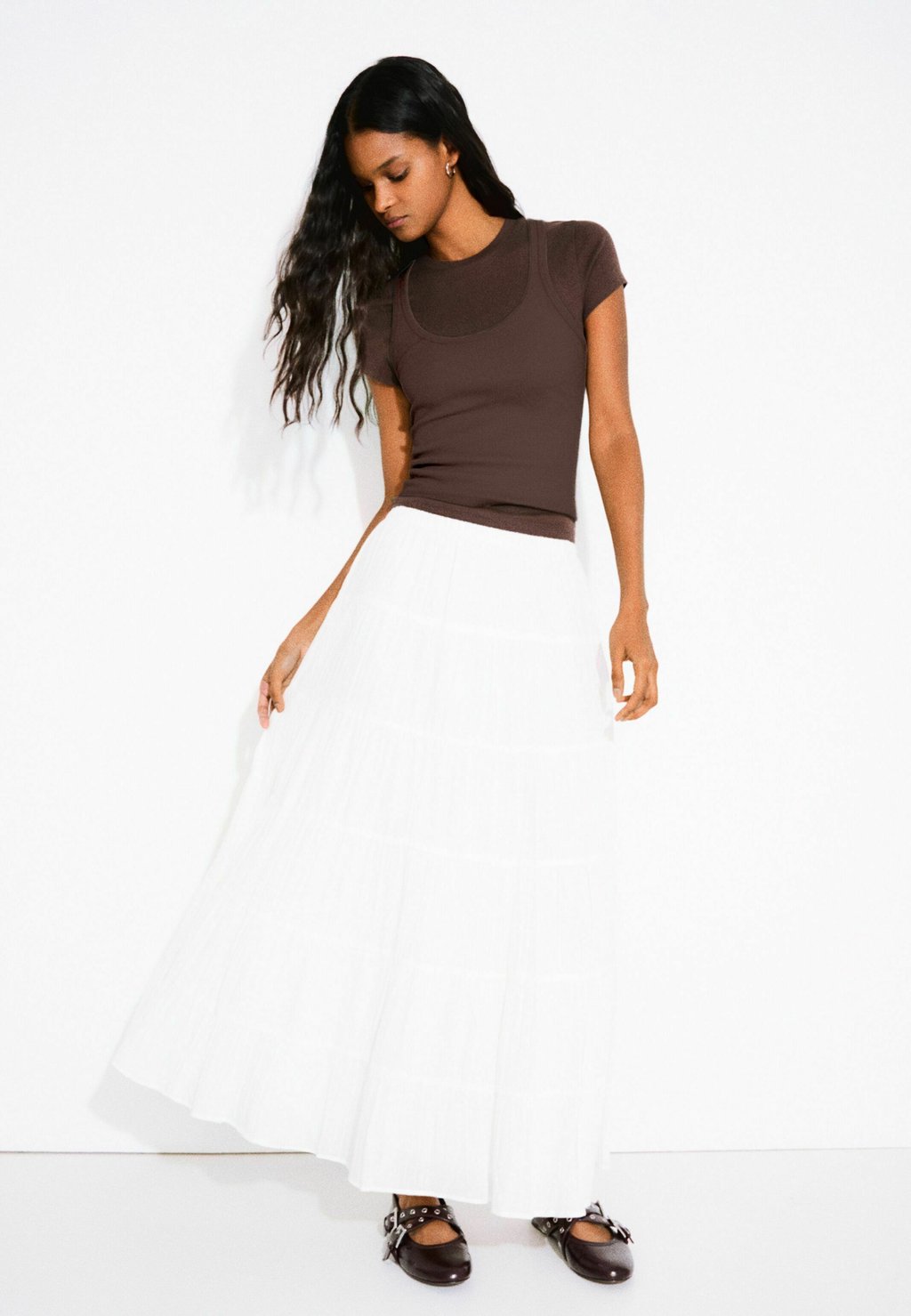 Юбка макси Bershka, белый 
Юбка макси Bershka, белый