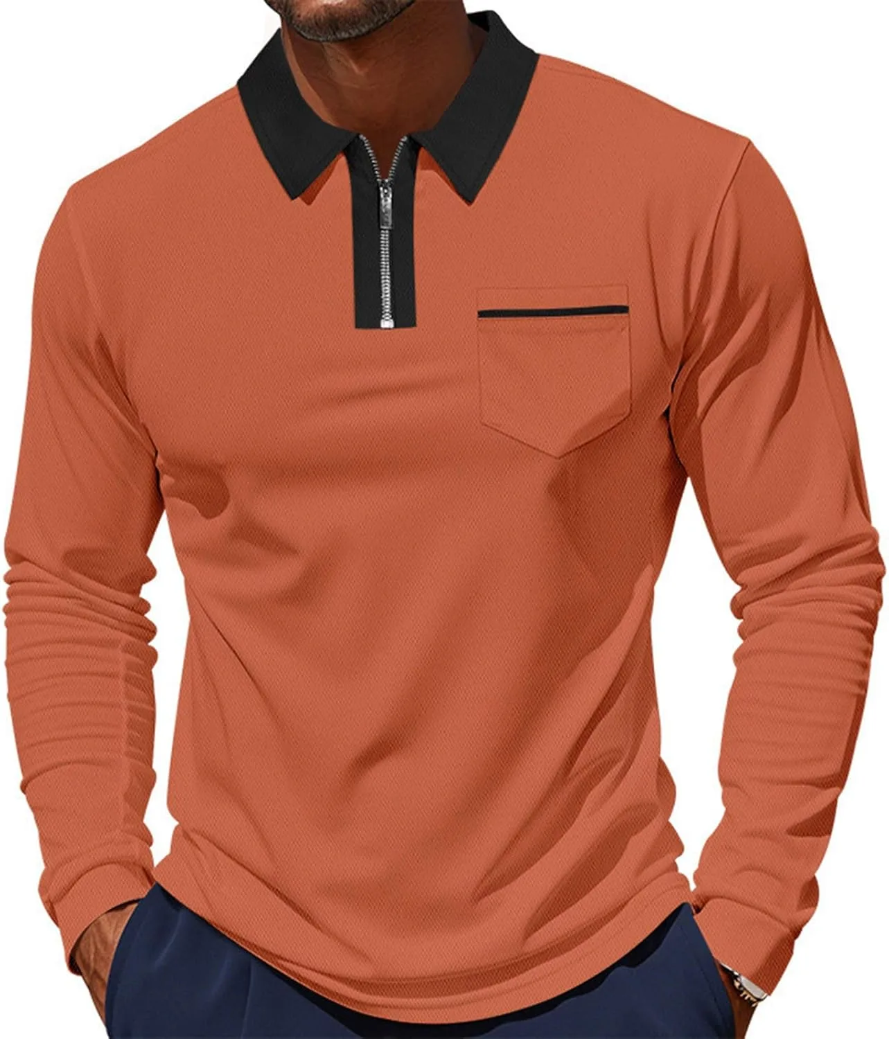 Мужская поло с длинным рукавом и воротником на четверть молнии
Мужская поло с длинным рукавом и воротником на четверть молнии