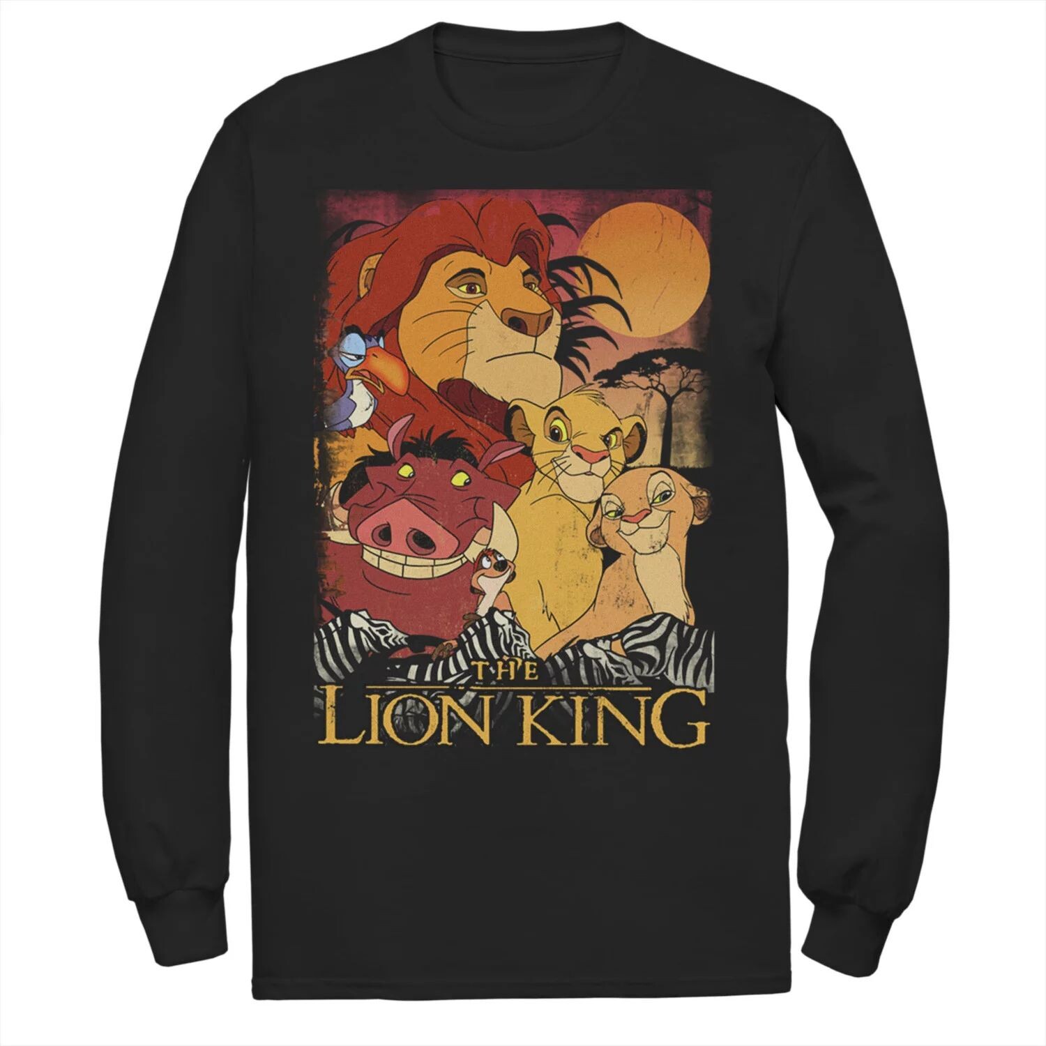 Мужская футболка с винтажным плакатом The Lion King Happy Group Shot Sunset Disney, черный 
Мужская футболка с винтажным плакатом The Lion King Happy Group Shot Sunset Disney, черный