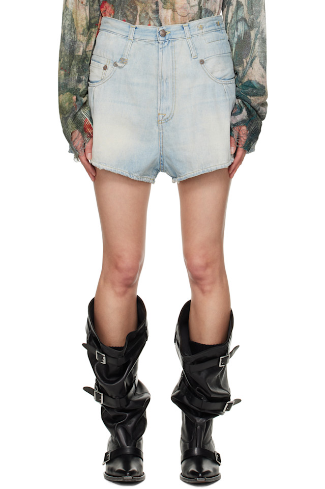 Прямые шорты с двойной петлей Venti из денима R13, синий 
Прямые шорты с двойной петлей Venti из денима R13, синий