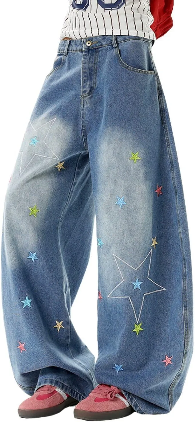 Джинсы-багги для женщин с вышивкой звезд, высокие, бочкообразные Lafaguw
Джинсы-багги для женщин с вышивкой звезд, высокие, бочкообразные Lafaguw