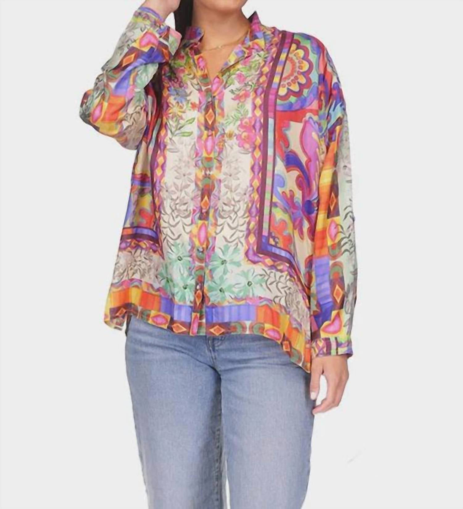 Mcanna Оверсайз рубашка Audrey в геометрическом цветочном принте Johnny Was, Geometric Floral Print
Mcanna Оверсайз рубашка Audrey в геометрическом цветочном принте Johnny Was, Geometric Floral Print