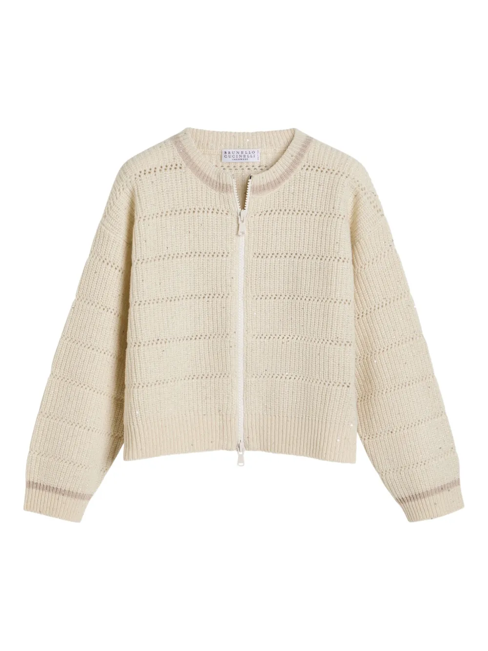 Кардиган рыхлой вязки с пайетками Brunello Cucinelli Kids, нейтральный 
Кардиган рыхлой вязки с пайетками Brunello Cucinelli Kids, нейтральный