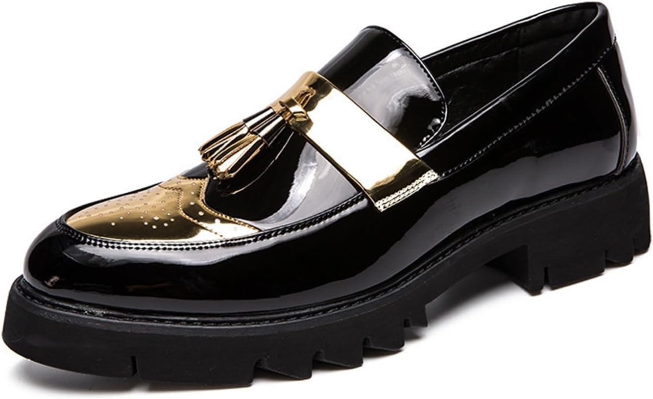 Мужские лоферы из лакированной кожи с кисточками, платформой, без шнурков, повседневные, модные, с закругленным носком, нескользящей подошвой, обувь для торжеств и вечеринок Generic, золотой
Мужские лоферы из лакированной кожи с кисточками, платформой, без шнурков, повседневные, модные, с закругленным носком, нескользящей подошвой, обувь для торжеств и вечеринок Generic, золотой